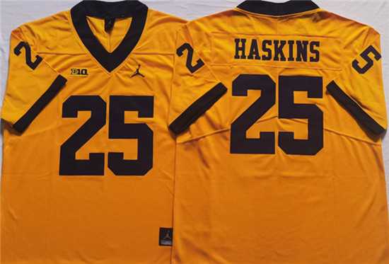 Mens Michigan Wolverines #25 HASKINS Yellow Stitched Jersey->michigan wolverines->NCAA Jersey